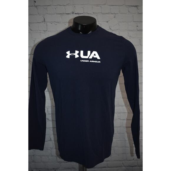 Under Armour Shirt Men Size Small Gym Performance HeatGear Long Sleeve Blue - Picture 2 of 7